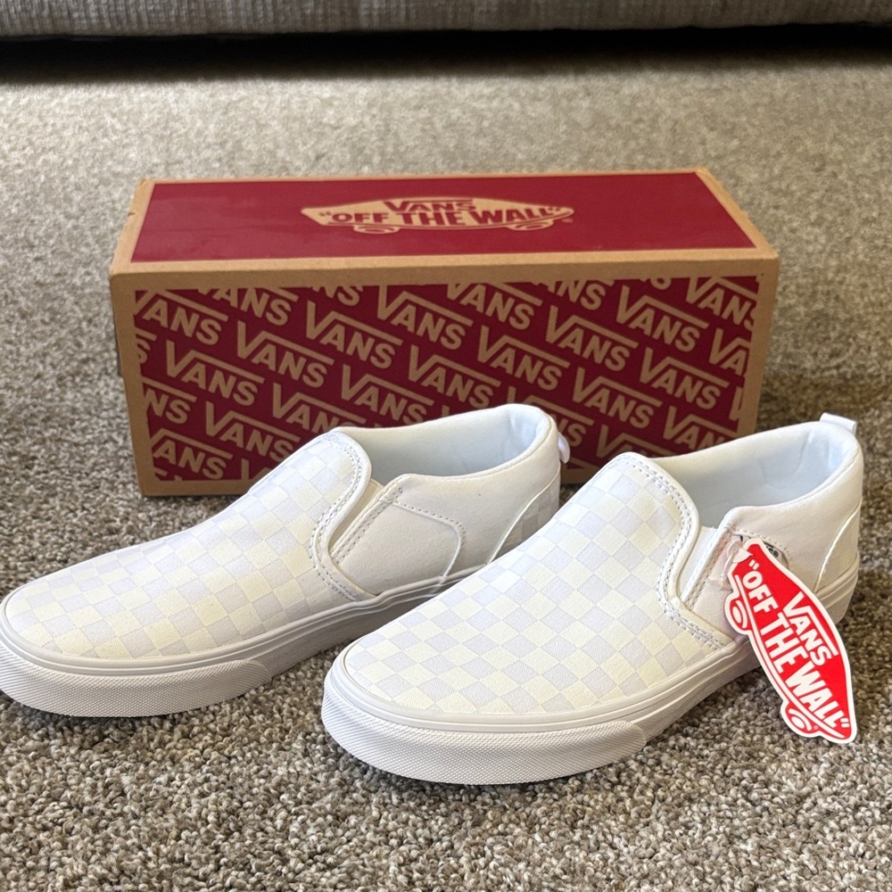 Vans Kids White Checkered Slip-On Sneakers